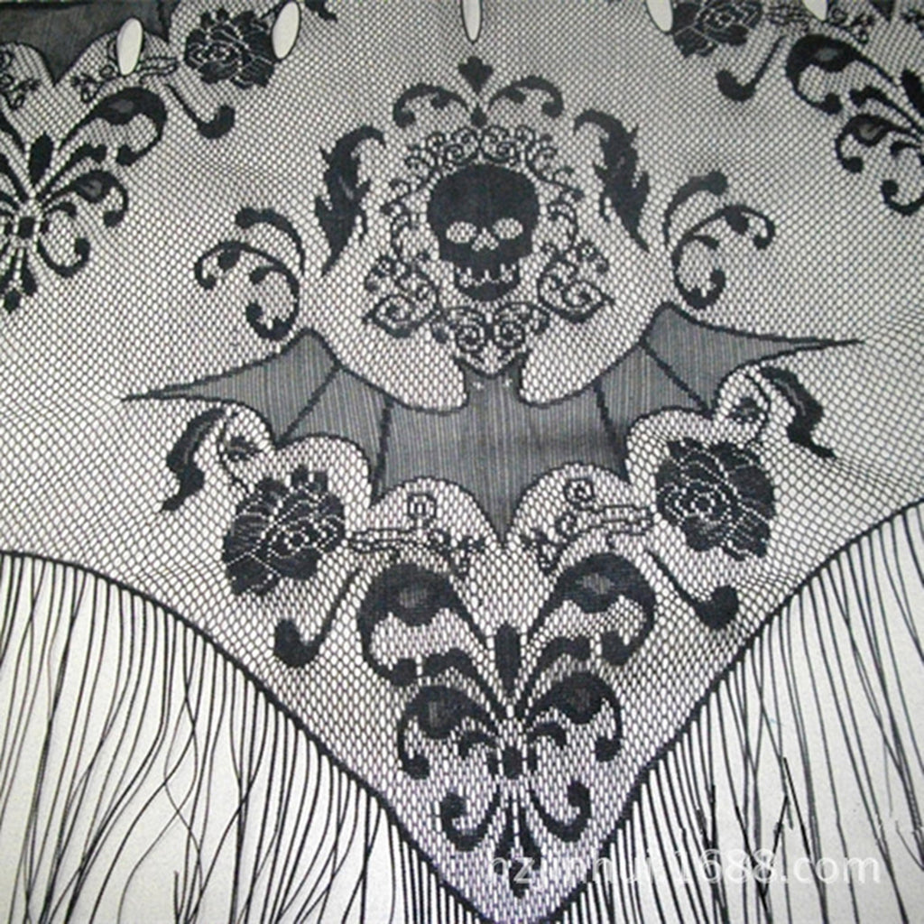 Halloween Black Lace Spiderweb Bats Window Curtain Sheer 01 - 38x40 Inch