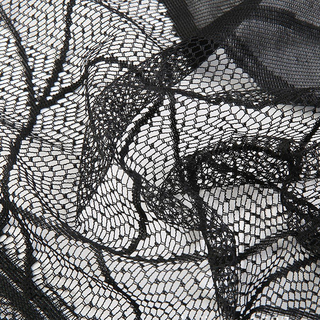 Halloween Black Lace Spiderweb Bats Window Curtain Sheer 01 - 38x40 Inch