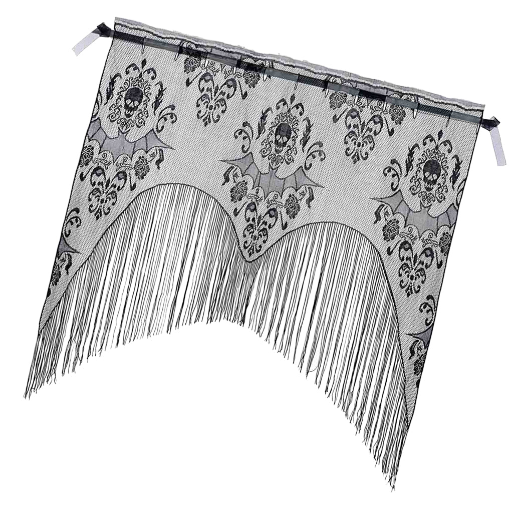Halloween Black Lace Spiderweb Bats Window Curtain Sheer 01 - 38x40 Inch