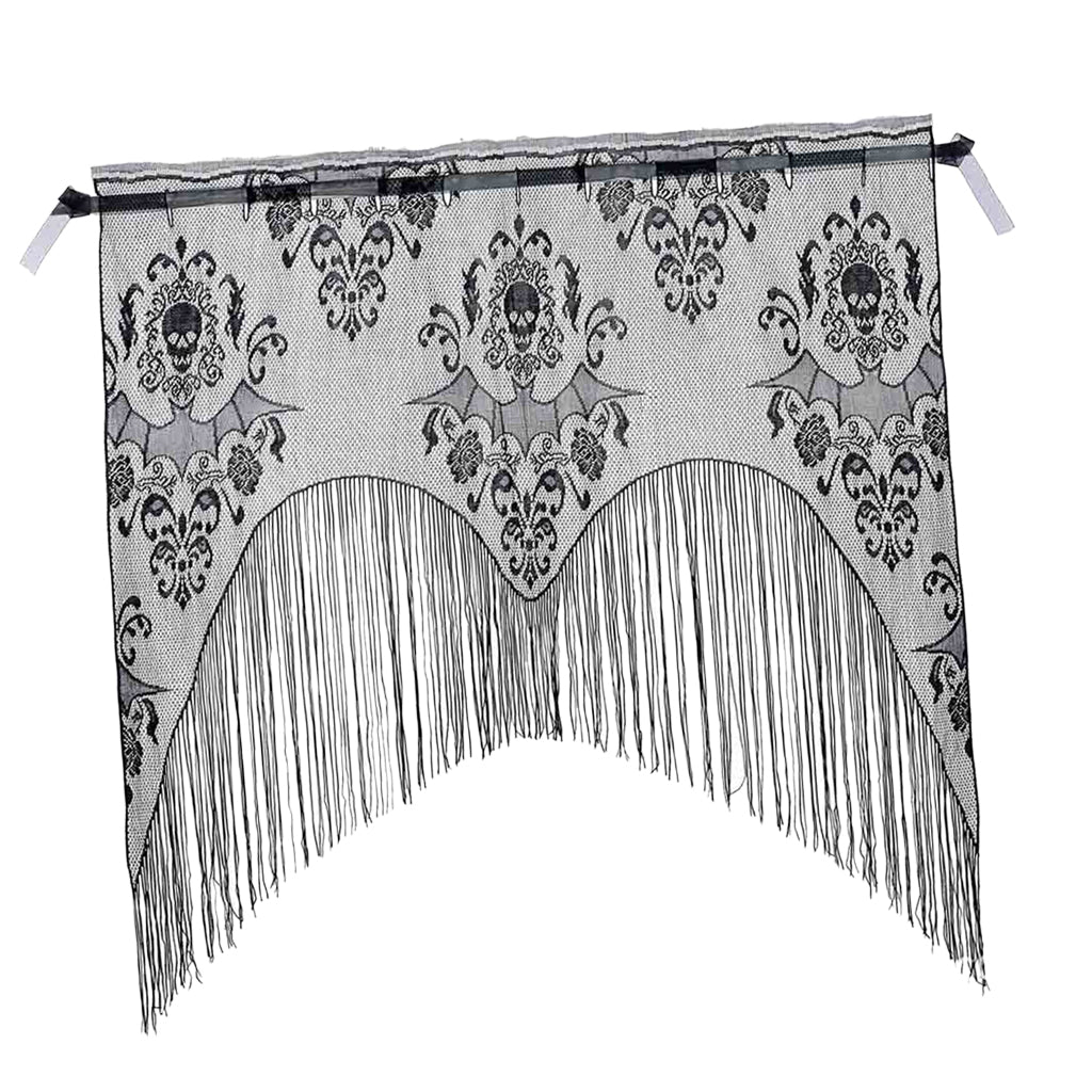 Halloween Black Lace Spiderweb Bats Window Curtain Sheer 01 - 38x40 Inch