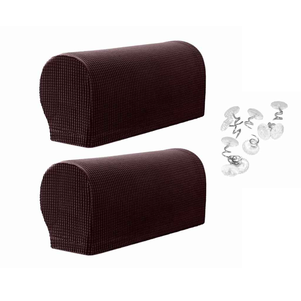 Set of 2 Nonslip Stretch Furniture Sofa Armrest Cover Protector Chocolate