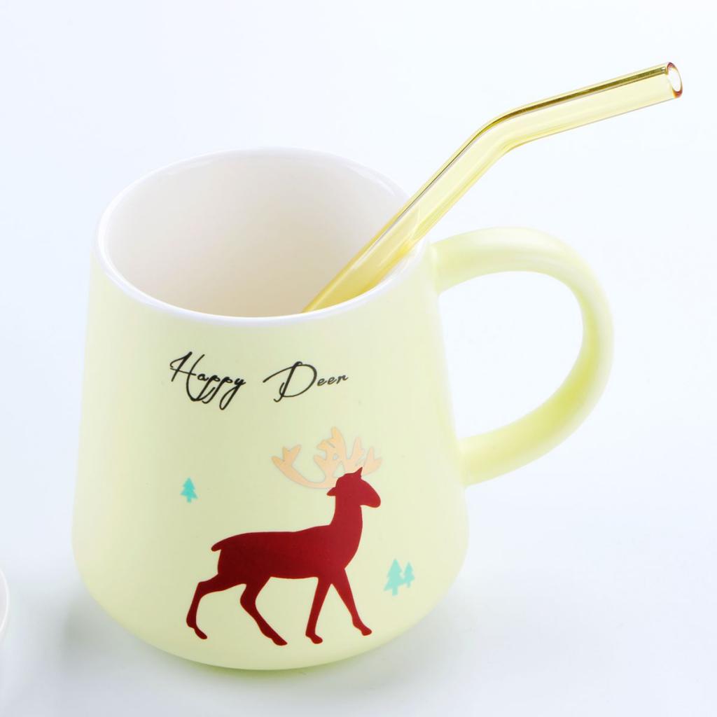 1pcs Creative Curved Glass Drinking Straw Bent With Brush Yellow
