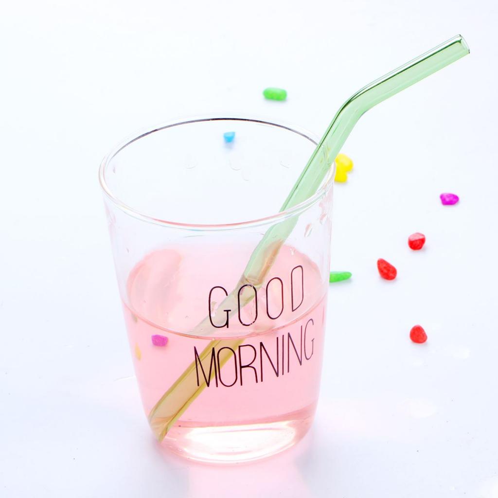 1pcs Creative Curved Glass Drinking Straw Bent With Brush Lime Green