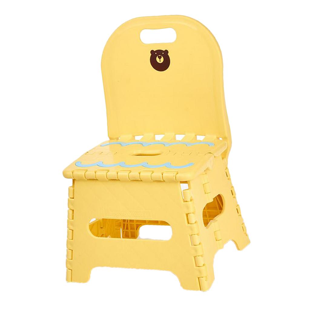 Kids Plastic Foldable Chair Folding Step Stool with Backrest Yellow_S
