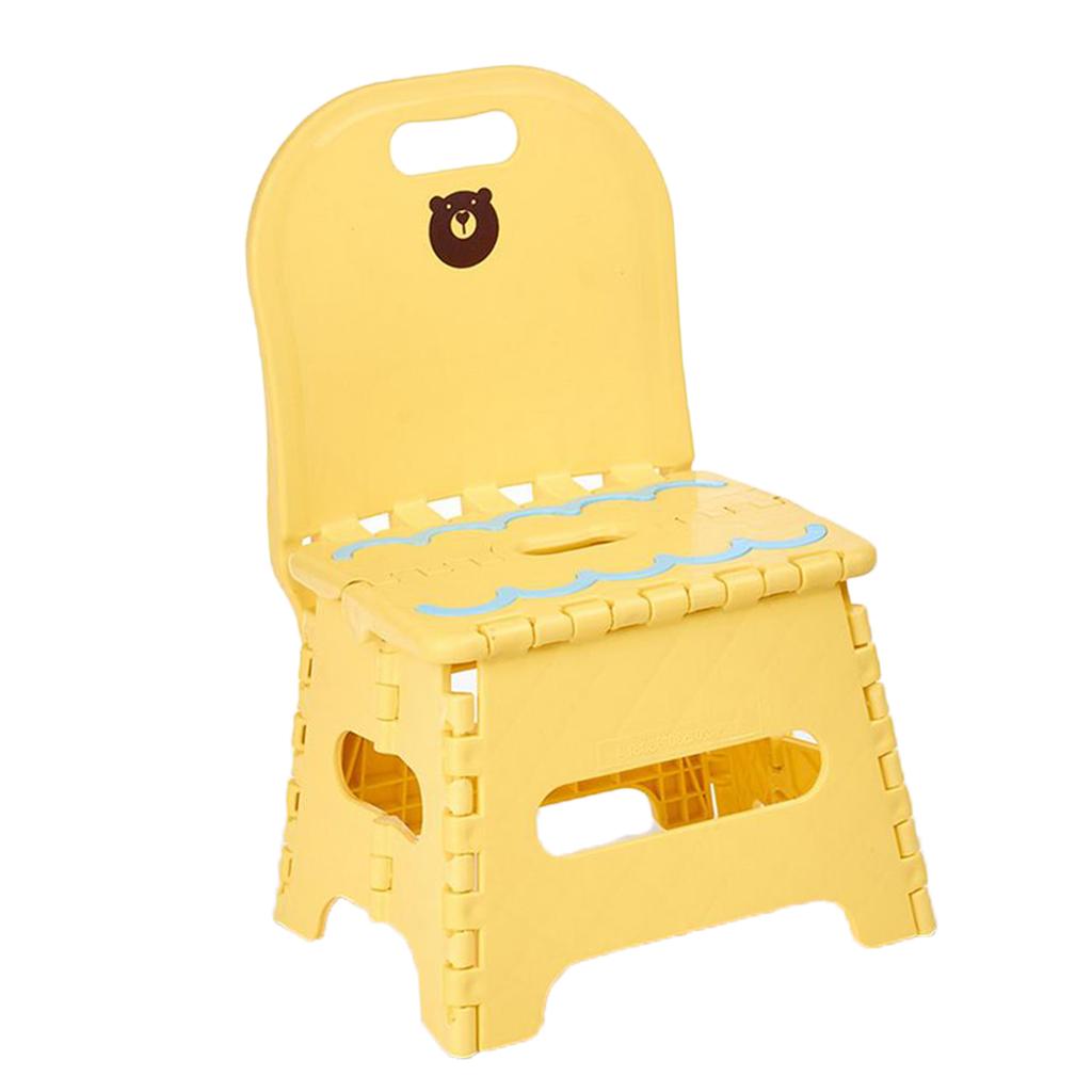 Kids Plastic Foldable Chair Folding Step Stool with Backrest Yellow_S