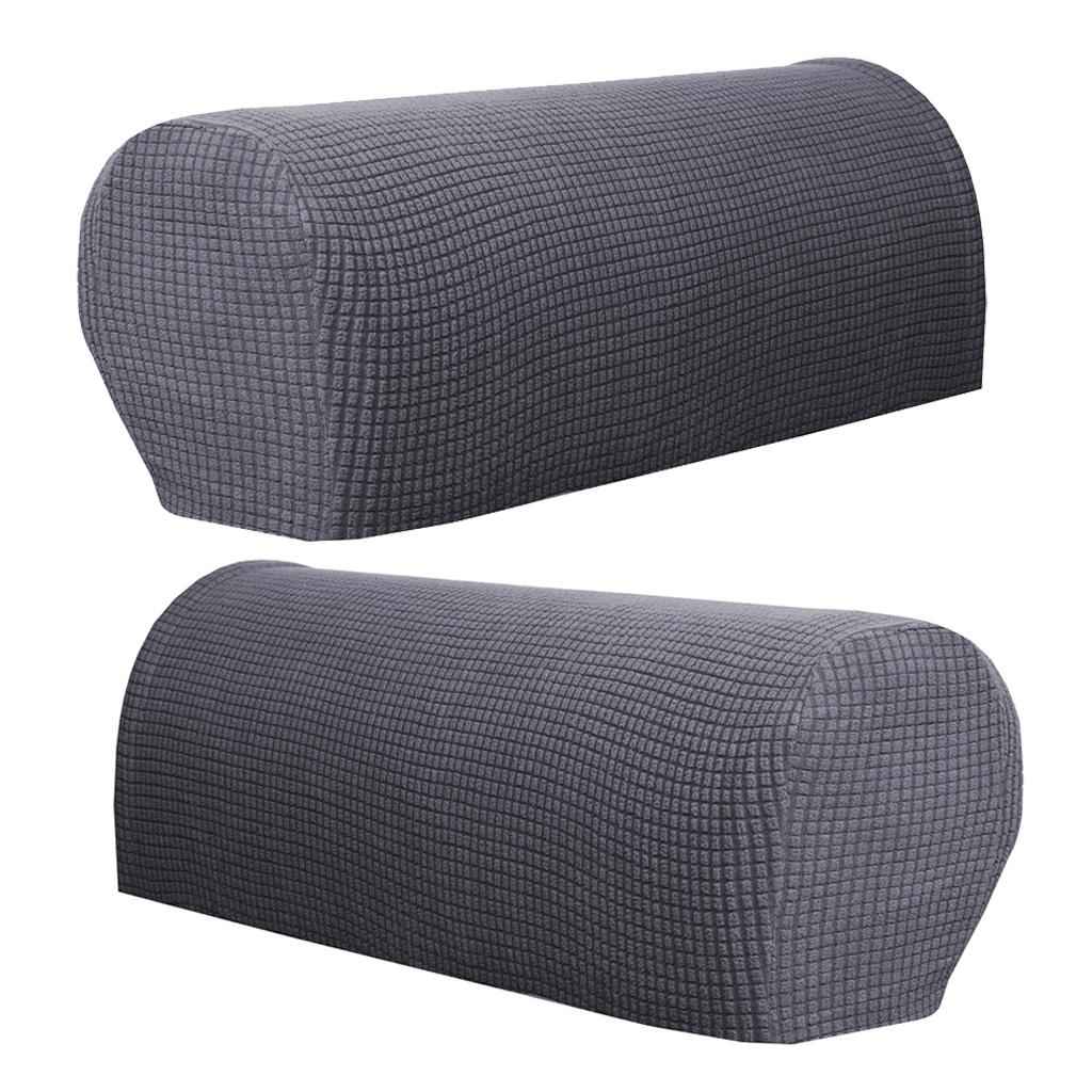 2pcs Stretch Non-slip Sofa Armrest Covers Loveseat Slipcover Protectors Grey