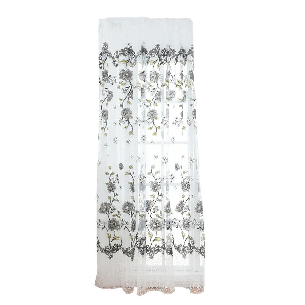 Offset Printed Voile Slot Top Panel Tulle Window Blinds Gray-100x200cm