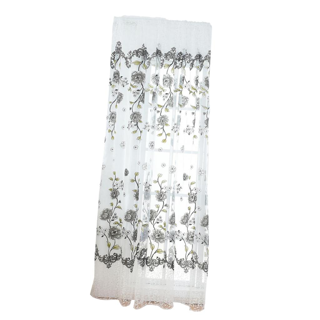 Offset Printed Voile Slot Top Panel Tulle Window Blinds Gray-100x200cm