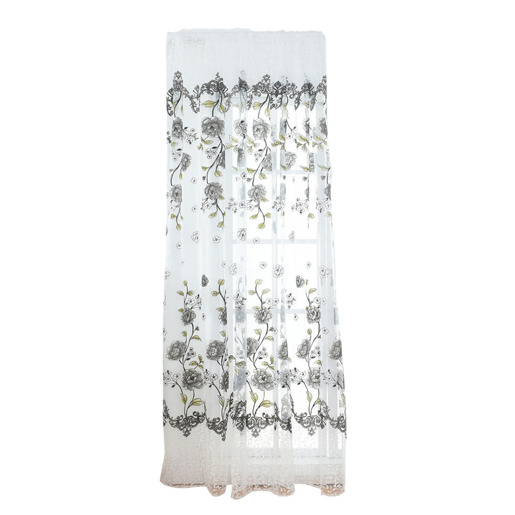 Offset Printed Voile Slot Top Panel Tulle Window Blinds Gray-100x270cm