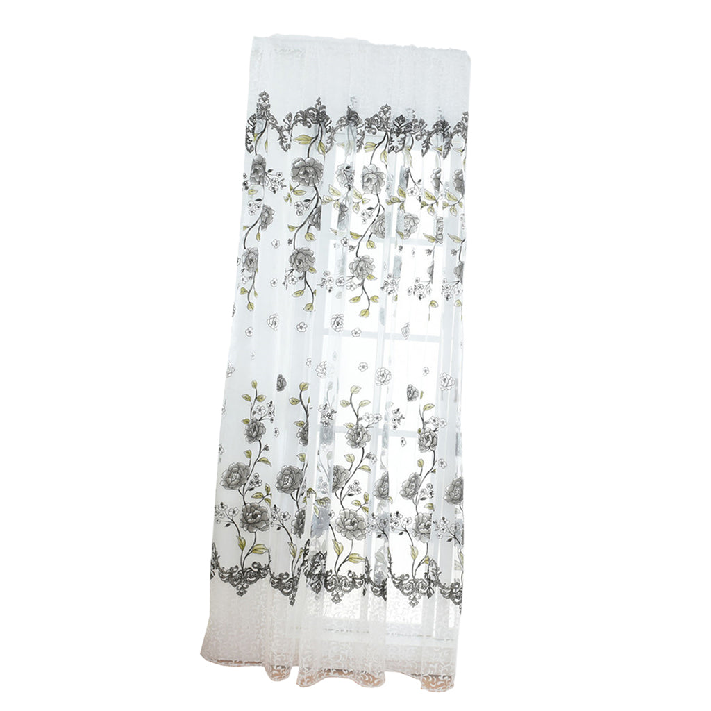Offset Printed Voile Slot Top Panel Tulle Window Blinds Gray-100x270cm