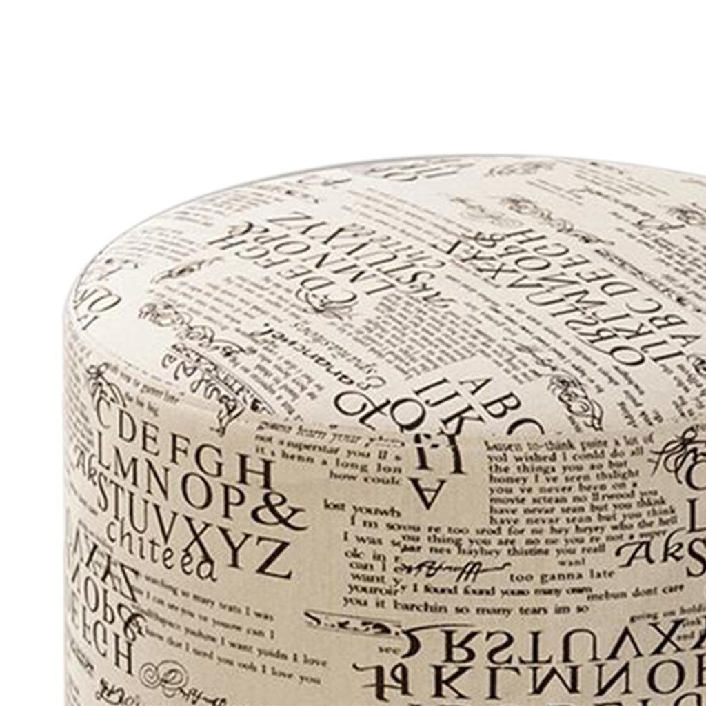 Round Linen Fabric Footstool Cover Wooden Stool Slipcover Word 28x18cm