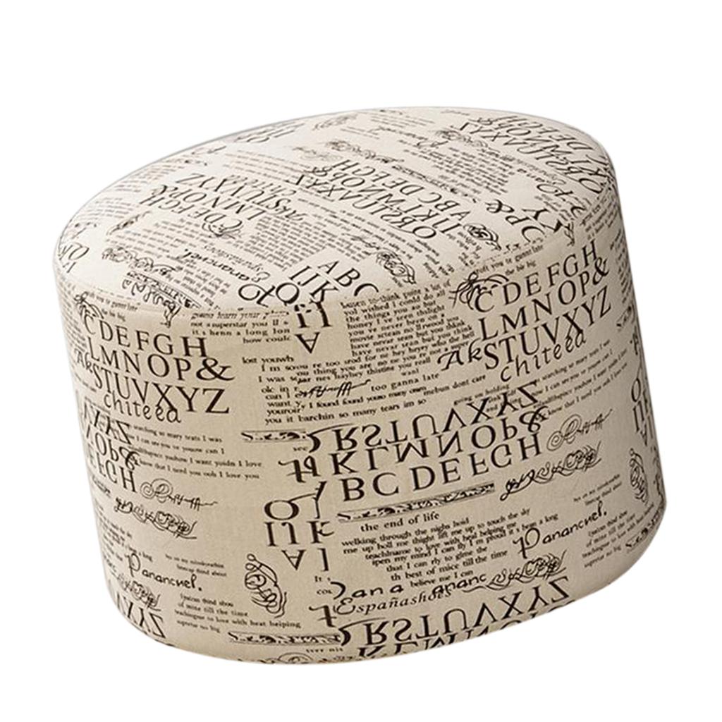 Round Linen Fabric Footstool Cover Wooden Stool Slipcover Word 28x18cm