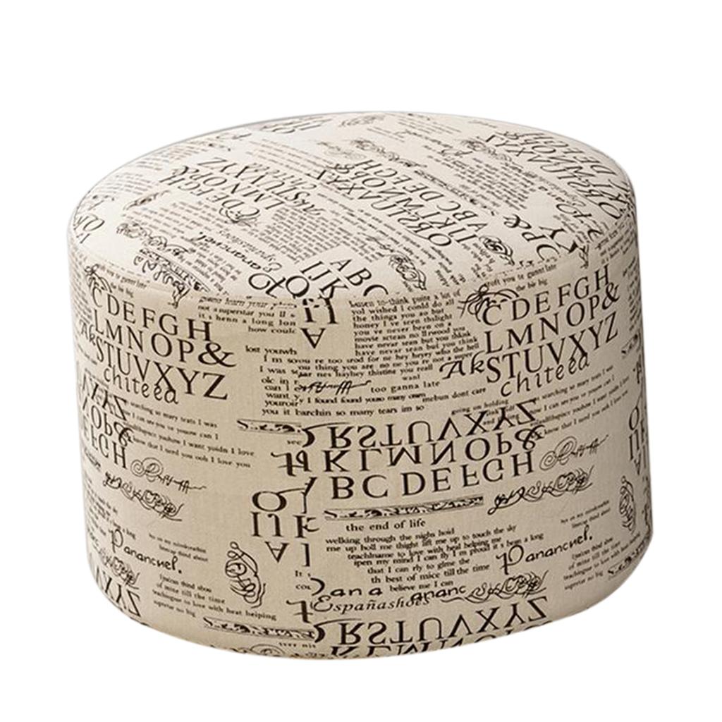 Round Linen Fabric Footstool Cover Wooden Stool Slipcover Word 28x18cm