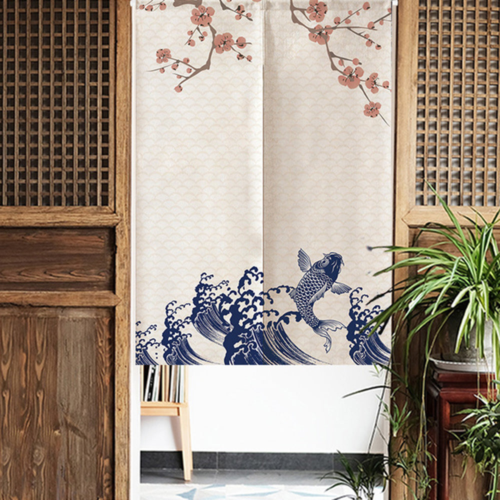 Japanese Style Cotton Linen Doorway Curtain Seawaves-85x120cm