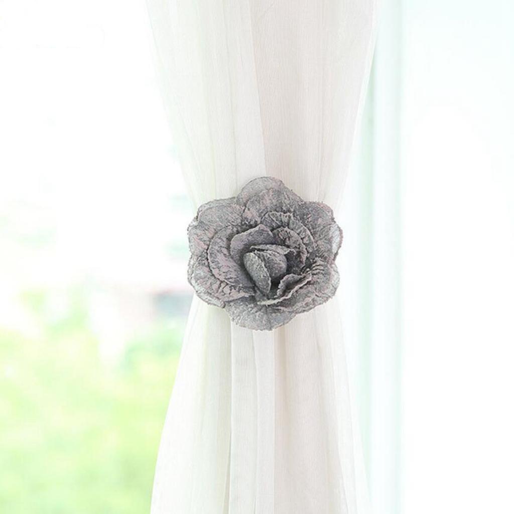 Seersucker Flower Magnetic Decorative Curtain Drapes Tiebacks Grey
