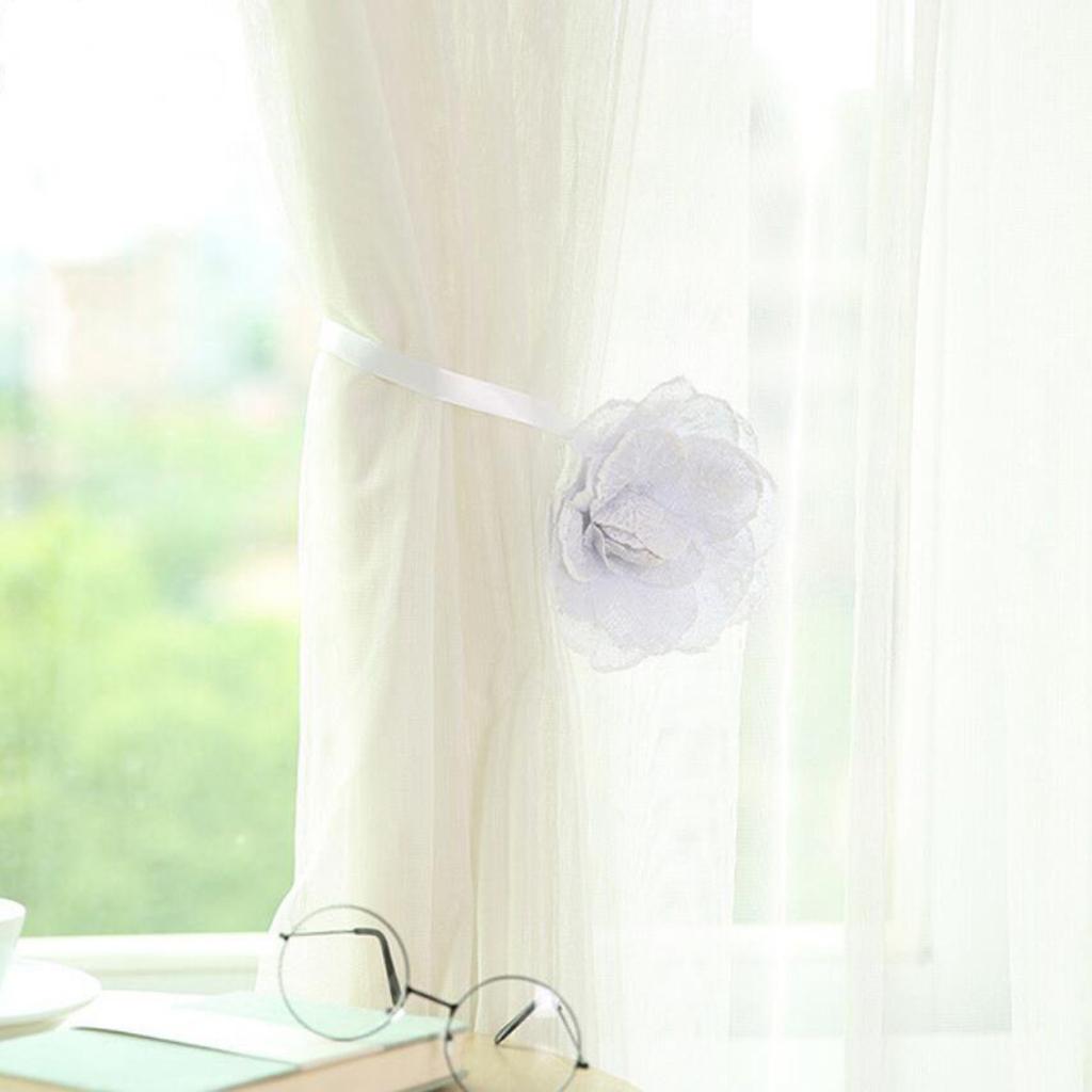 Seersucker Flower Magnetic Decorative Curtain Drapes Tiebacks White