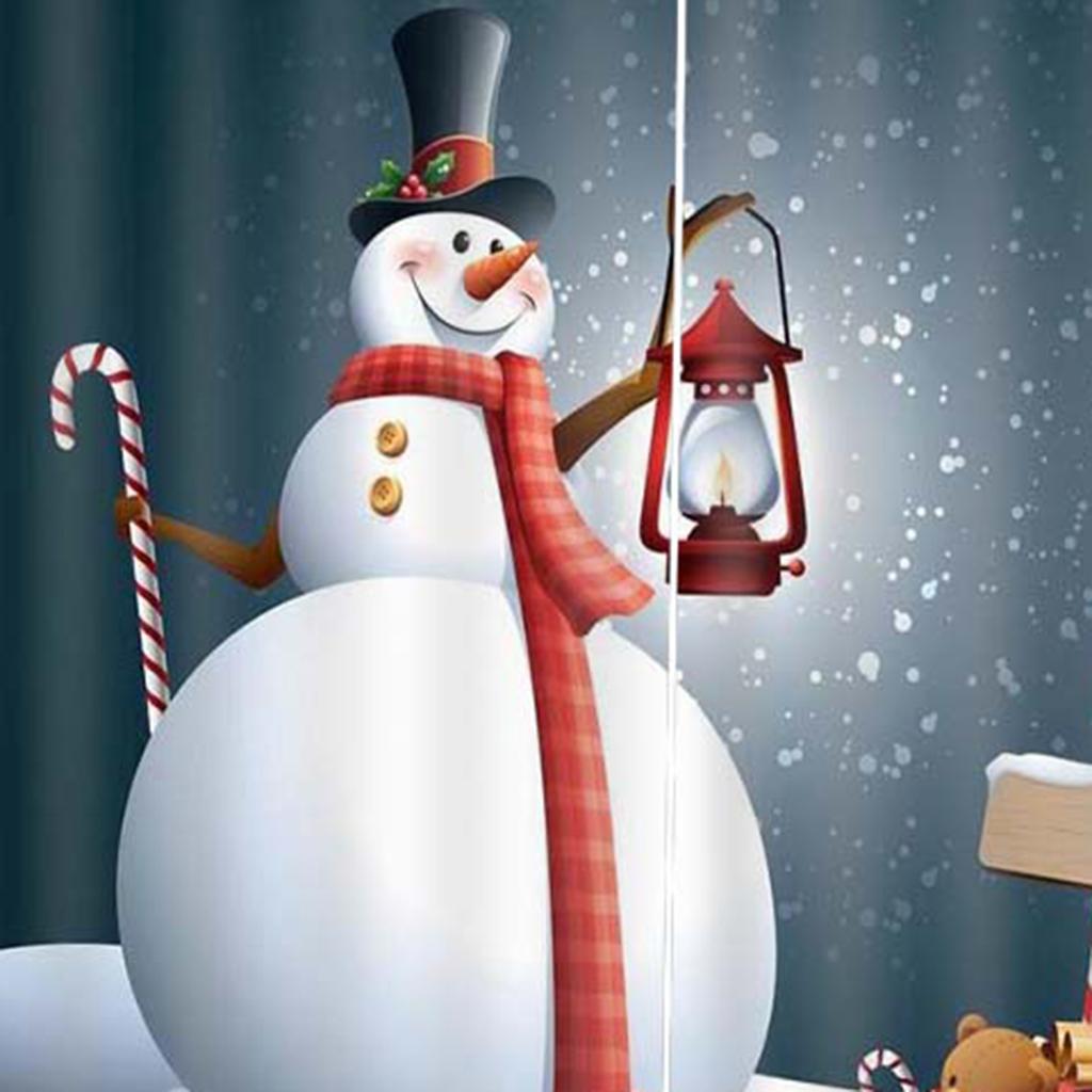 3D Digital Printing Bathroom Blackout Curtains Snowman(Dark Background)