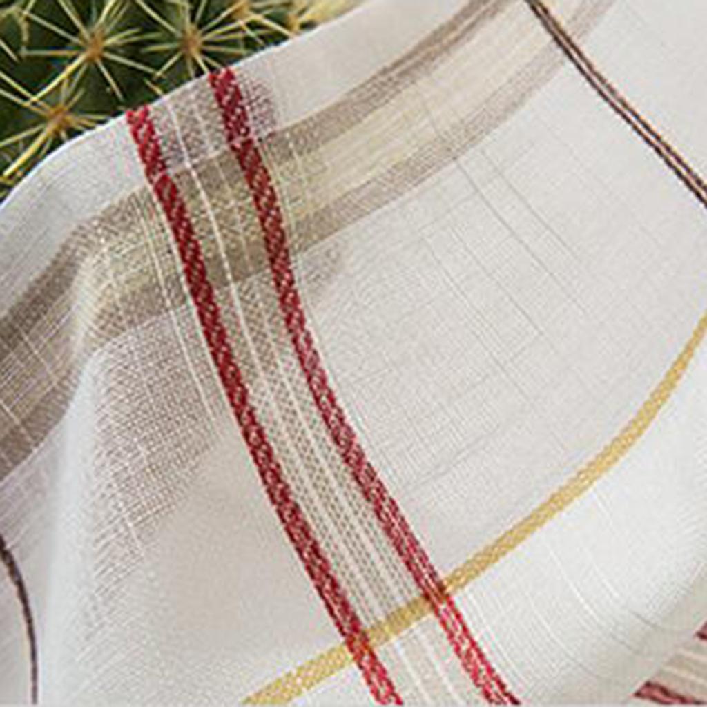 Rod Pocket Checked Linen Window Voile Curtain Valance Tier Red 74x90cm