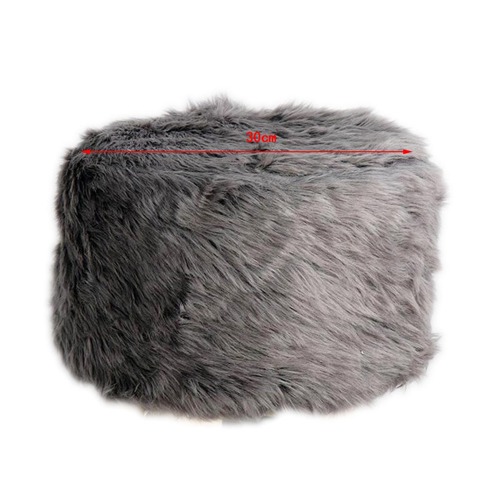 Soft Furry Round Footstool Cover Little Stool Chair Deep Grey - 30cm