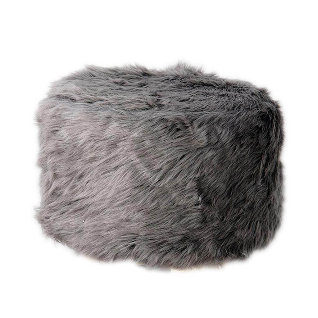 Soft Furry Round Footstool Cover Little Stool Chair Deep Grey - 30cm