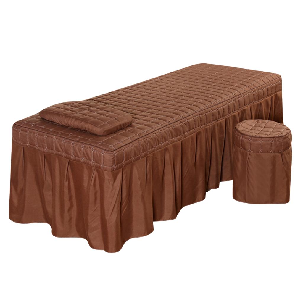 SPA Massage Table Linen Set Bed Skirt Pillow Case Stool Cover Coffee-S