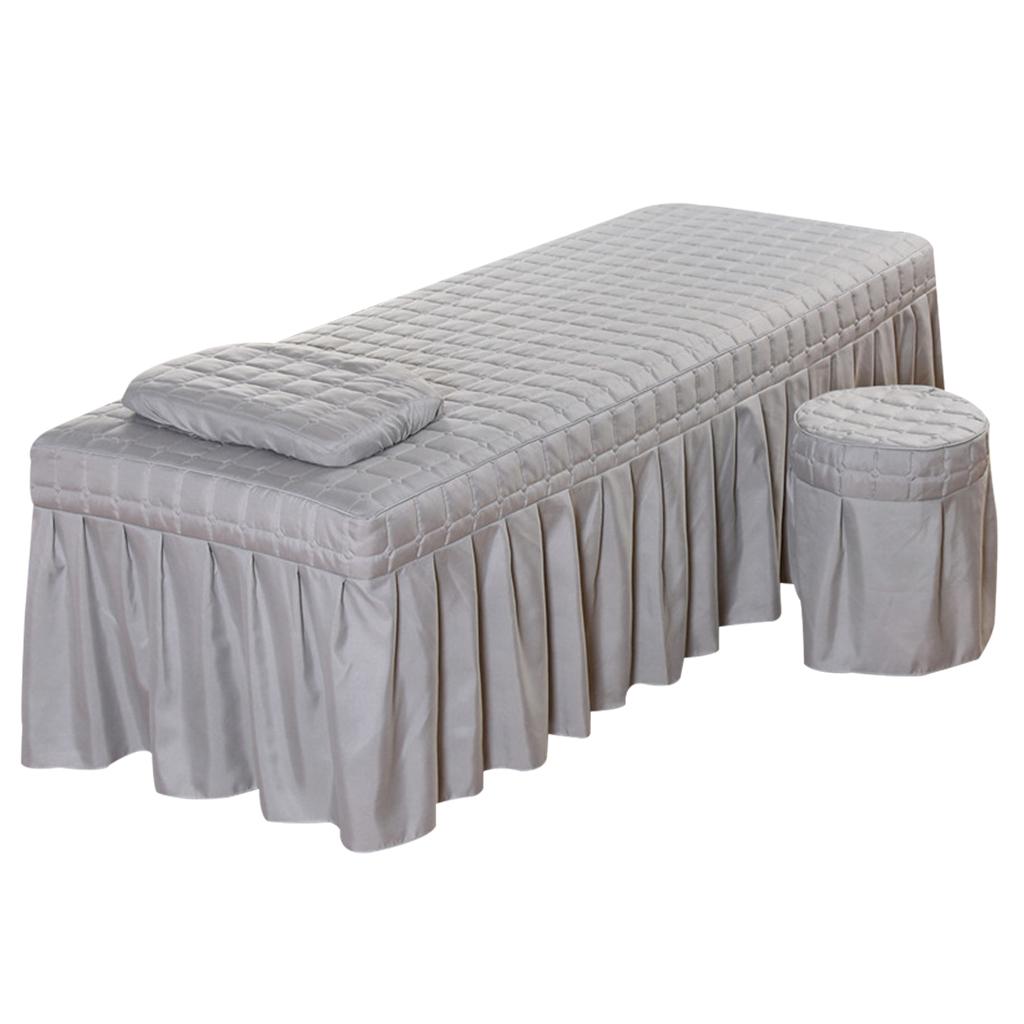 SPA Massage Table Linen Set Bed Skirt Pillow Case Stool Cover Grey-L