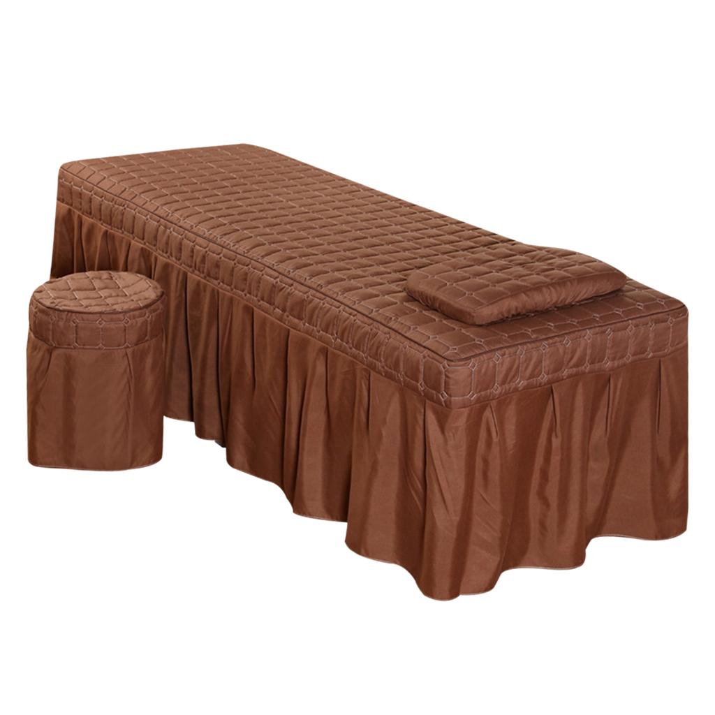 SPA Massage Table Linen Set Bed Skirt Pillow Case Stool Cover Coffee-L
