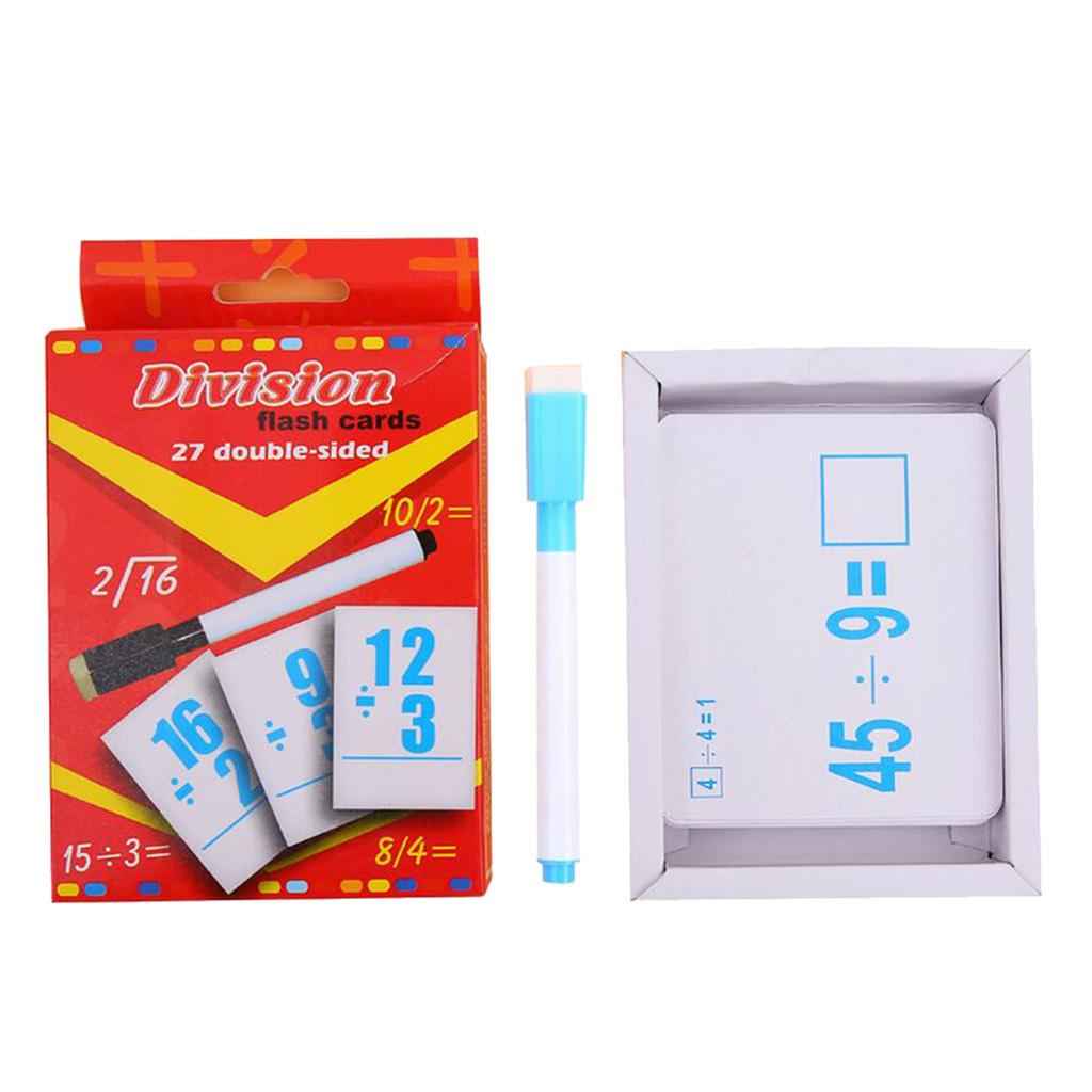 27 Pieces Double Sided Educational Arithmetic Flash Cards with Erasable Pen Division