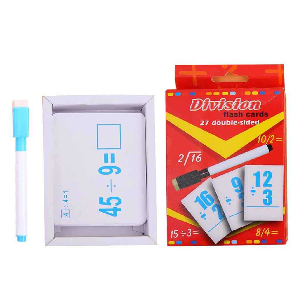 27 Pieces Double Sided Educational Arithmetic Flash Cards with Erasable Pen Division