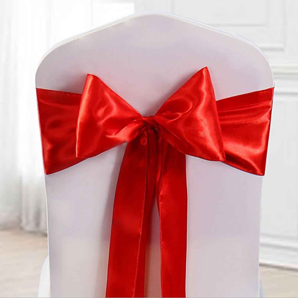 Satin Sashes Bows Chair Cover Bow Sash Wedding Events Supplies Red