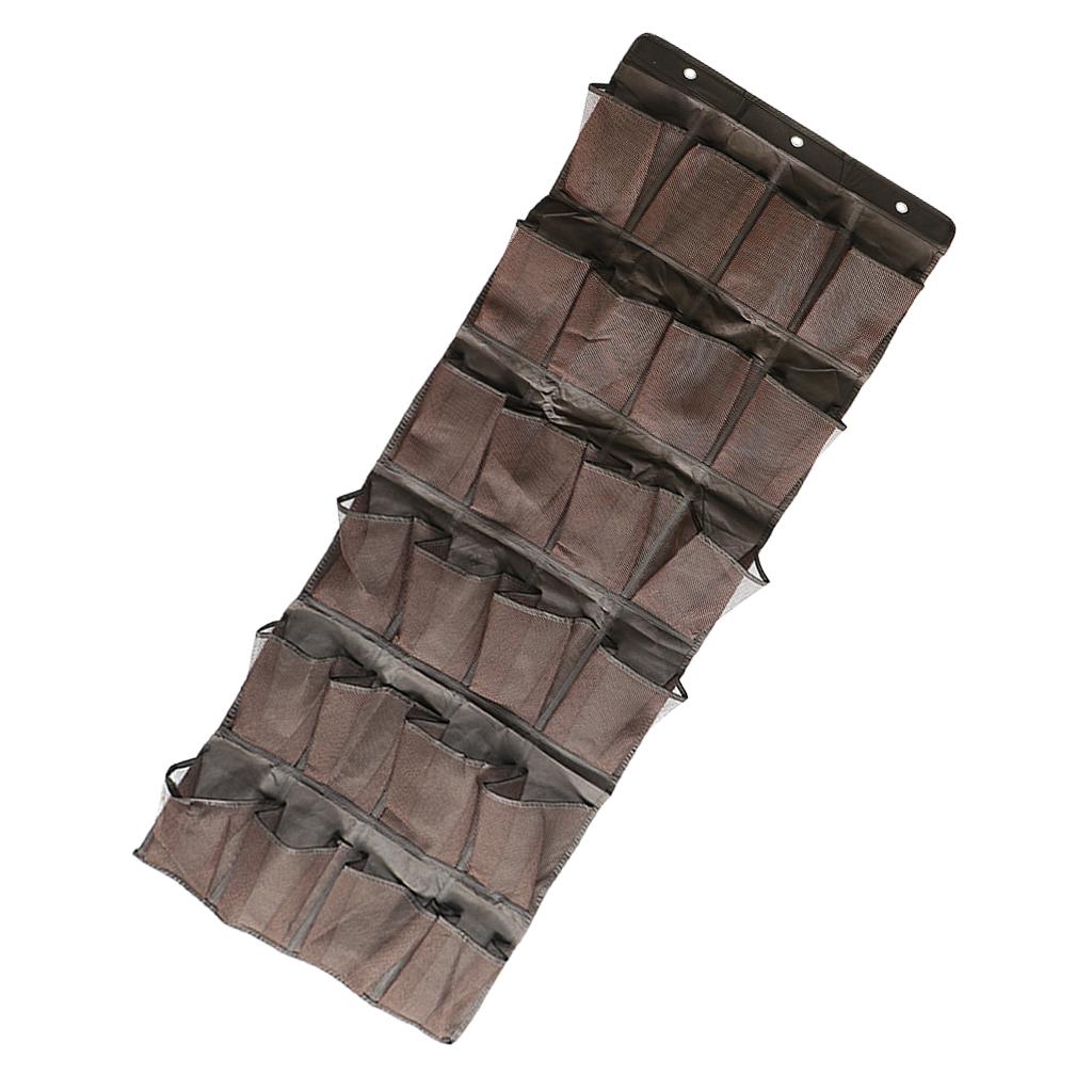 24 Grid Behind Door Hanging Shoe Rack Hanger Storage Organizer Brown