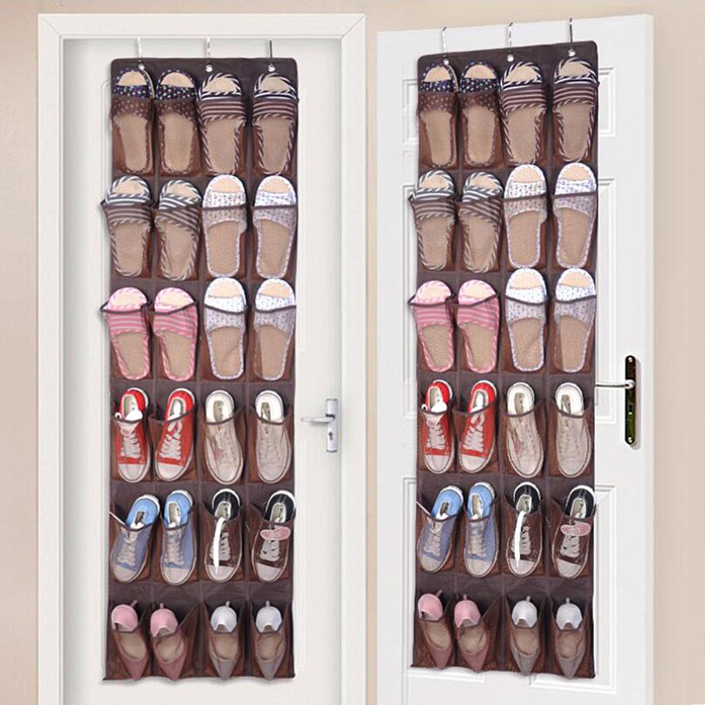 24 Grid Behind Door Hanging Shoe Rack Hanger Storage Organizer Brown