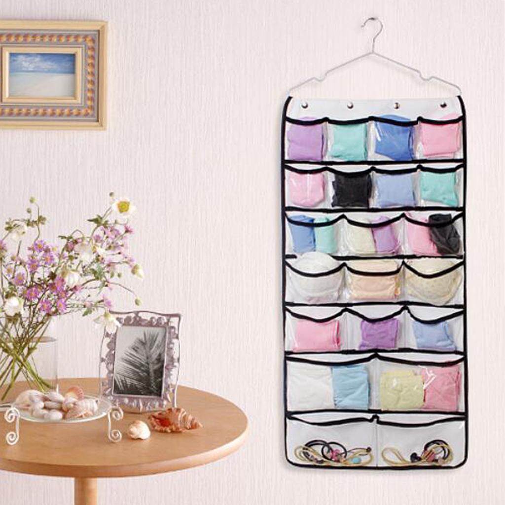 42 Pockets Double-sided Hanging Closet Organizer for Underwear Storage White