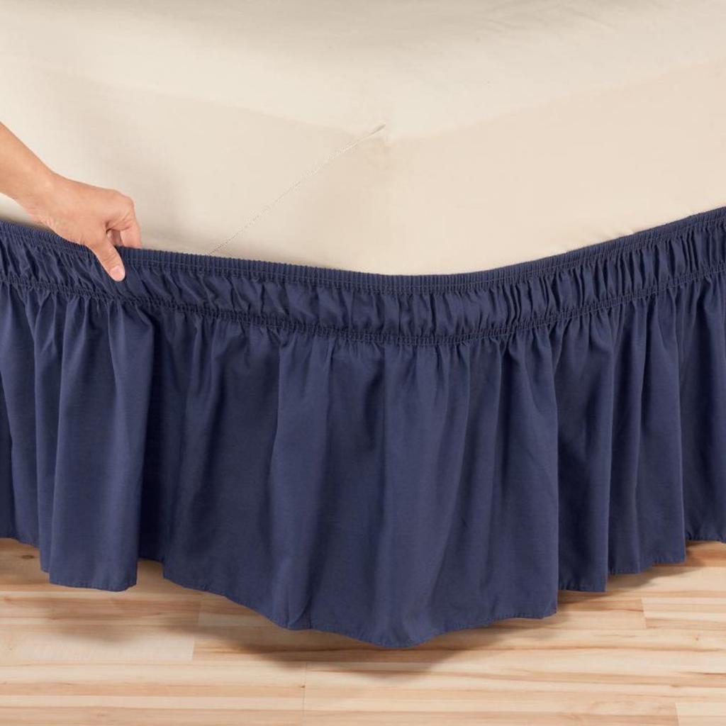 Classic Ruffle Microfiber Bed Skirt, 15 Inch Drop Dark Blue - Queen