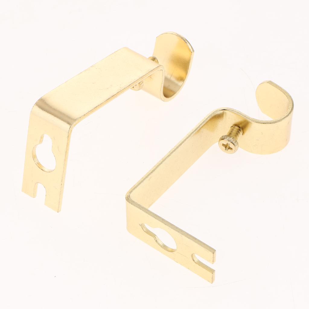 6xSet of 2Pcs Metal Curtain Pole Rod Wall Bracket Hook Holder Golden