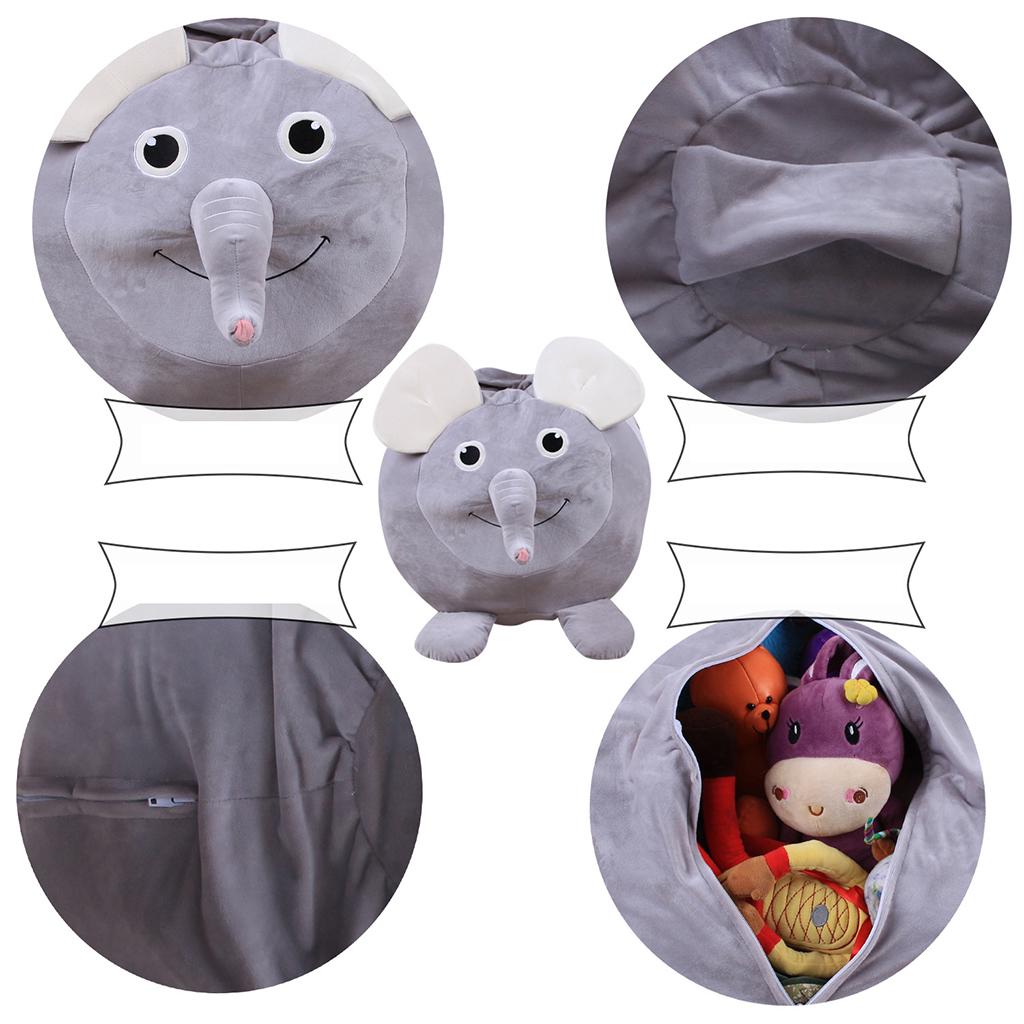 Animal Shape Kids Stuffed Animal Toy Storage Bean Bag Cover Elephant