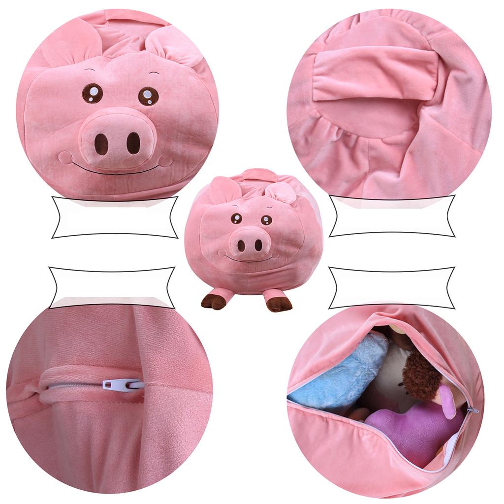 Animal Shape Kids Stuffed Animal Toy Storage Bean Bag Cover Piggy