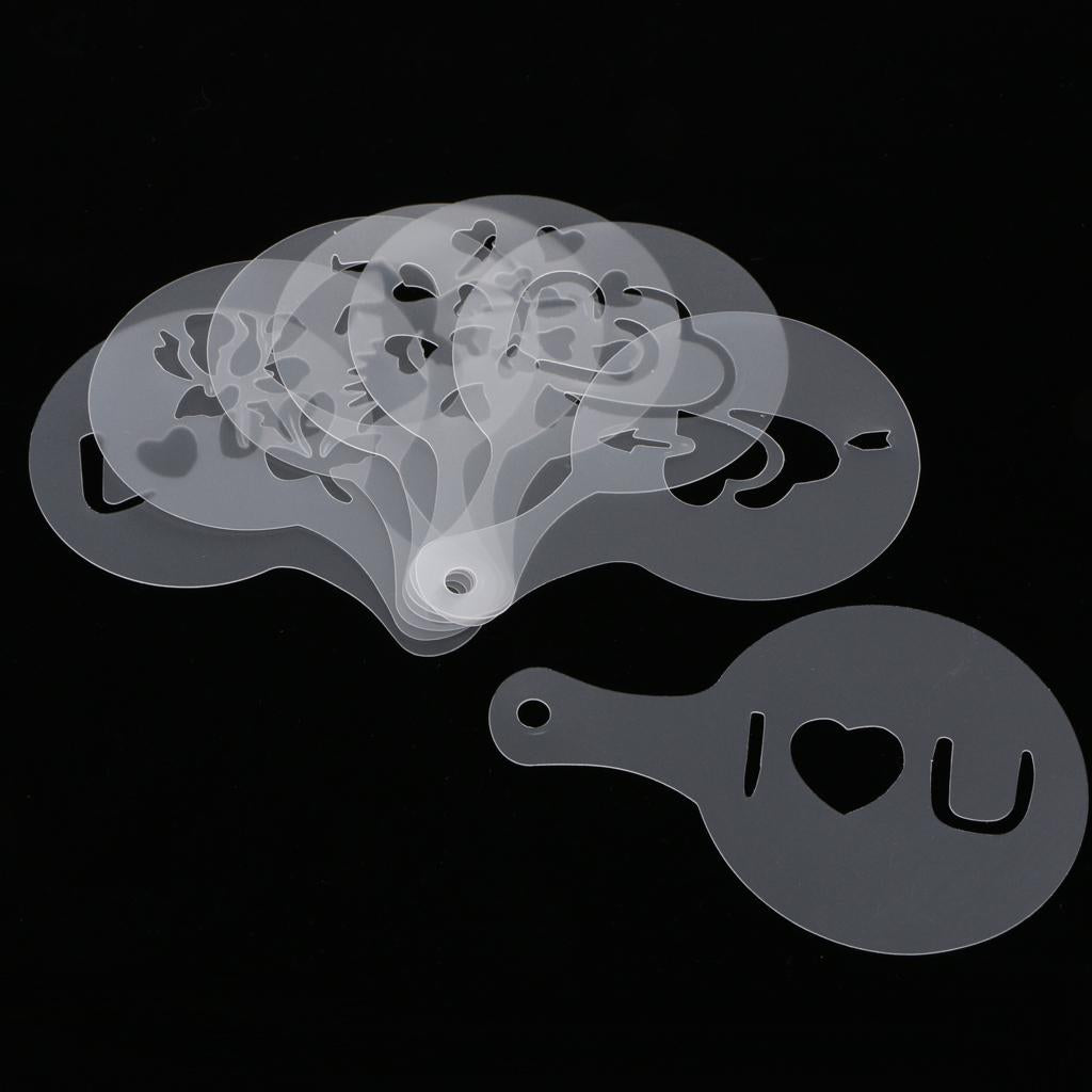 8pcs Coffee Barista Stencils Template Strew Flowers Pad Duster Spray Art Valentine Day