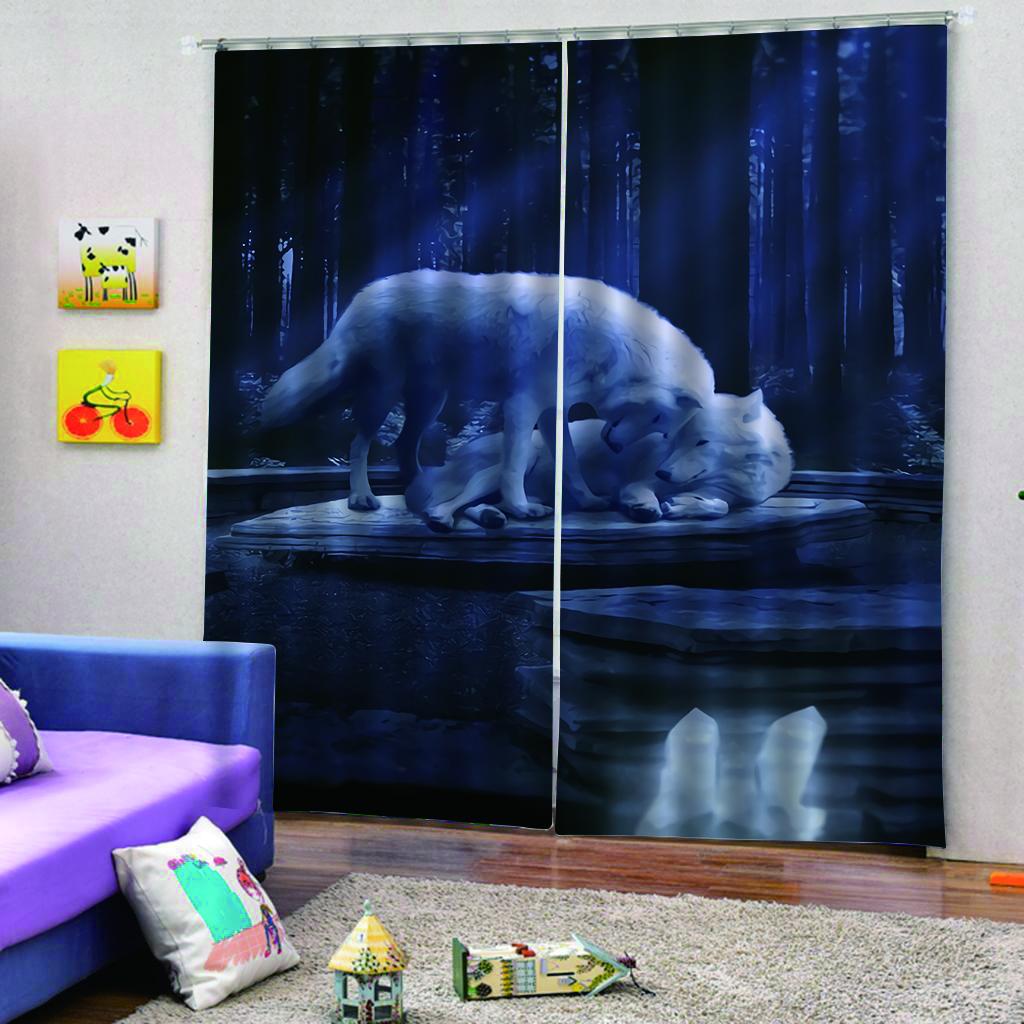 2 Panel Set Digital Printing Curtains 3D Animals Wolves-75x166cm