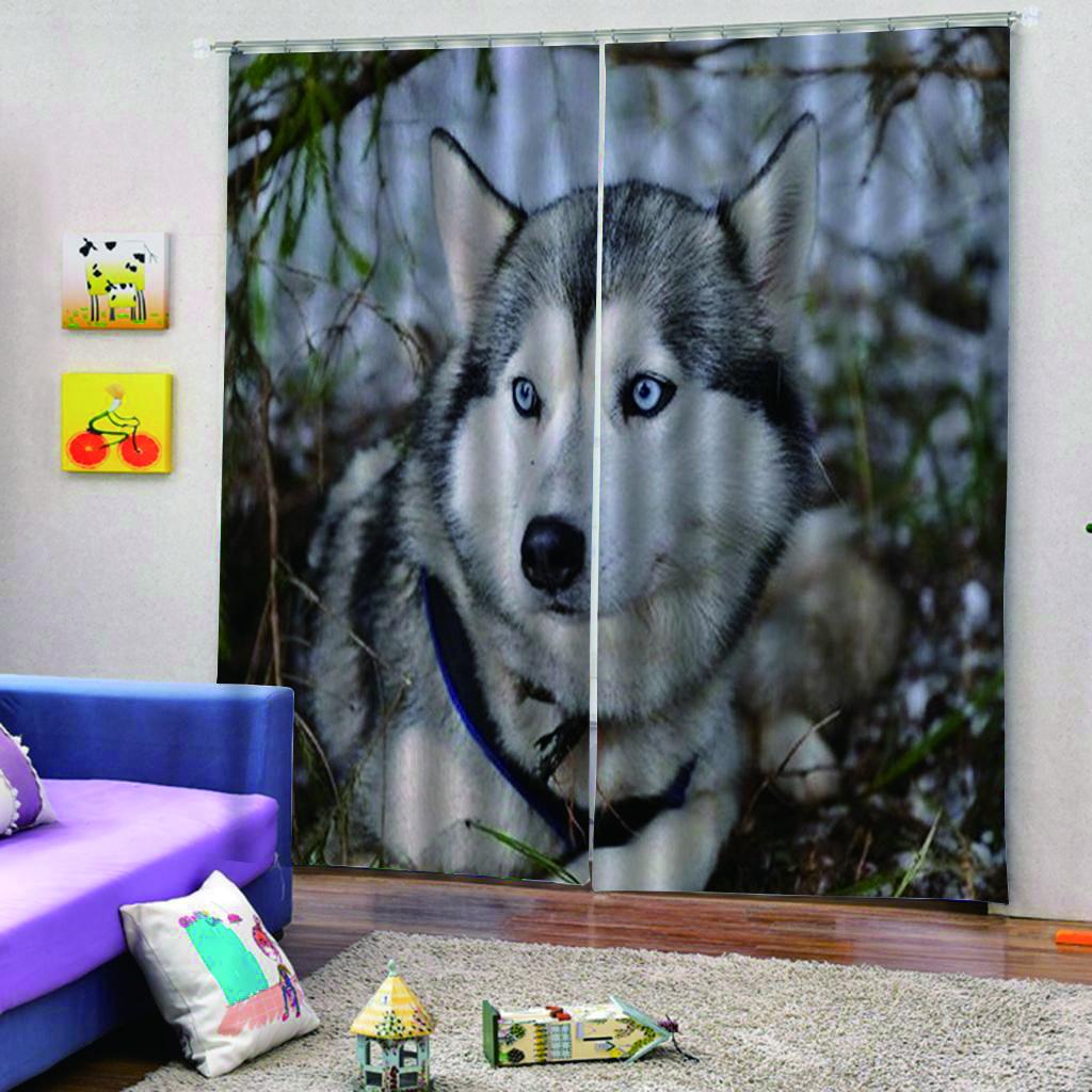 2 Panel Set Digital Printing Curtains 3D Animals Wolf-75x166cm