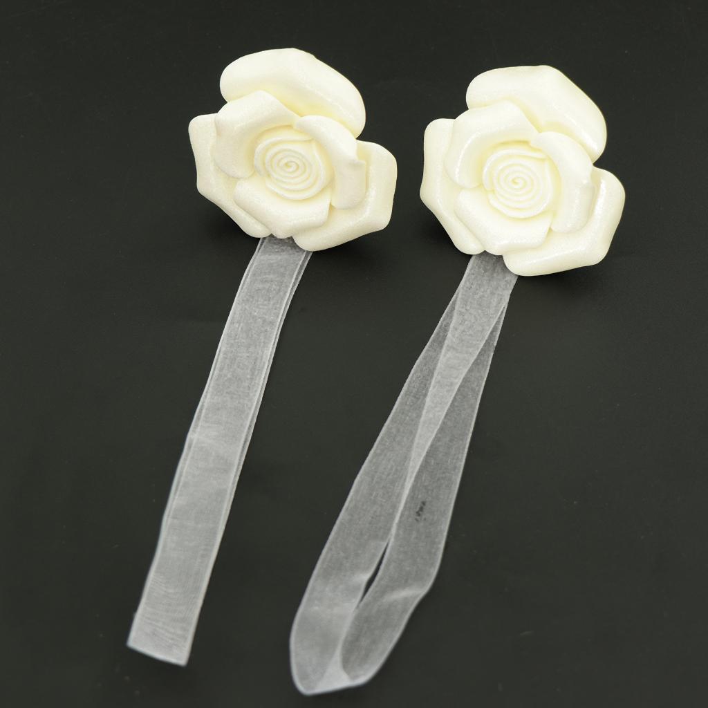 1 Pair Rose Flower Magnetic Curtain Tiebacks Rope Strap Holdback Beige