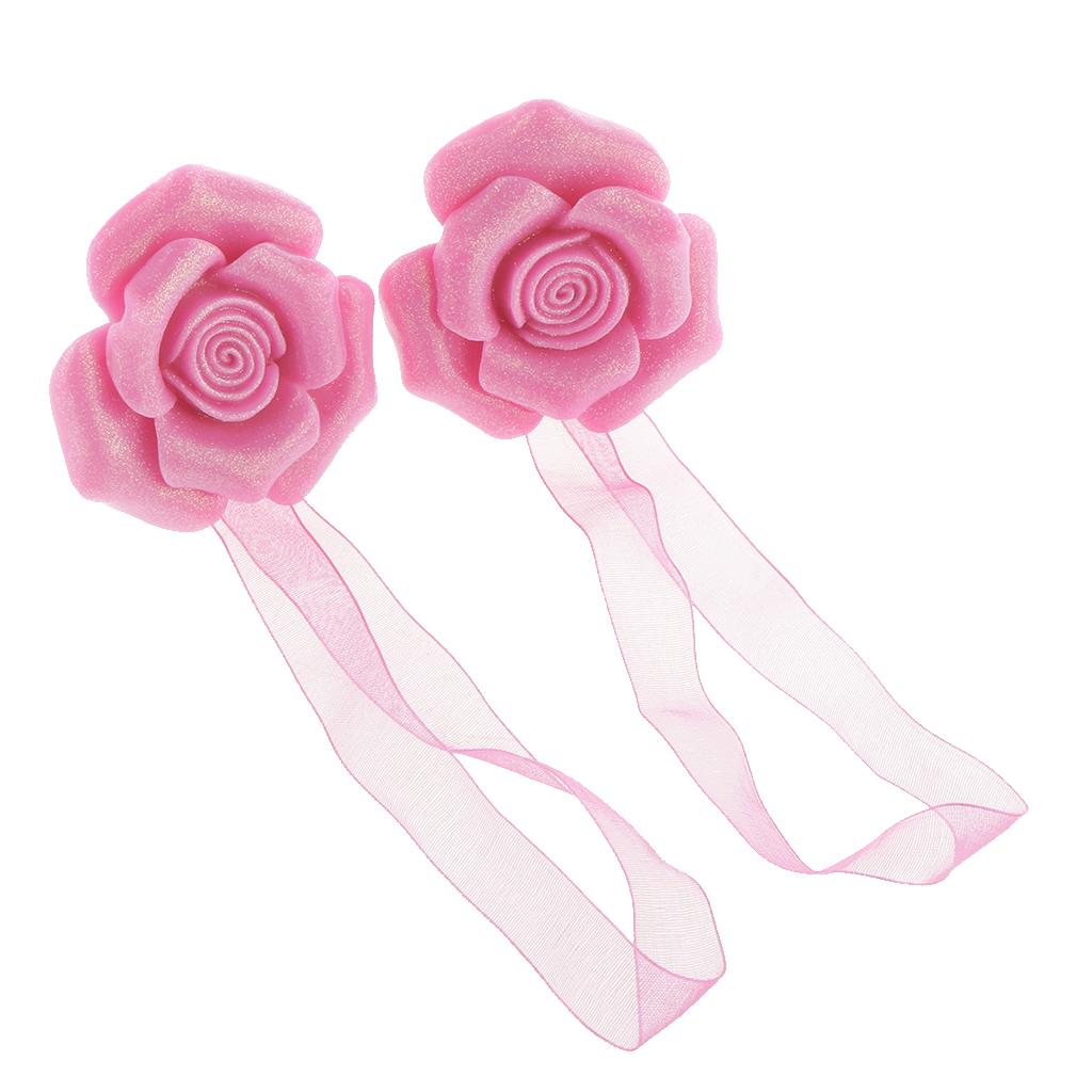 1 Pair Rose Flower Magnetic Curtain Tiebacks Rope Strap Holdback Rose Red