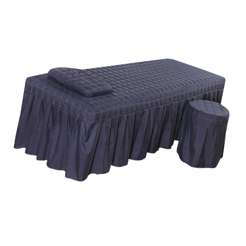 Soft Beauty Massage Bed Sheet With Pillowcase and Stool Cover Dark Blue
