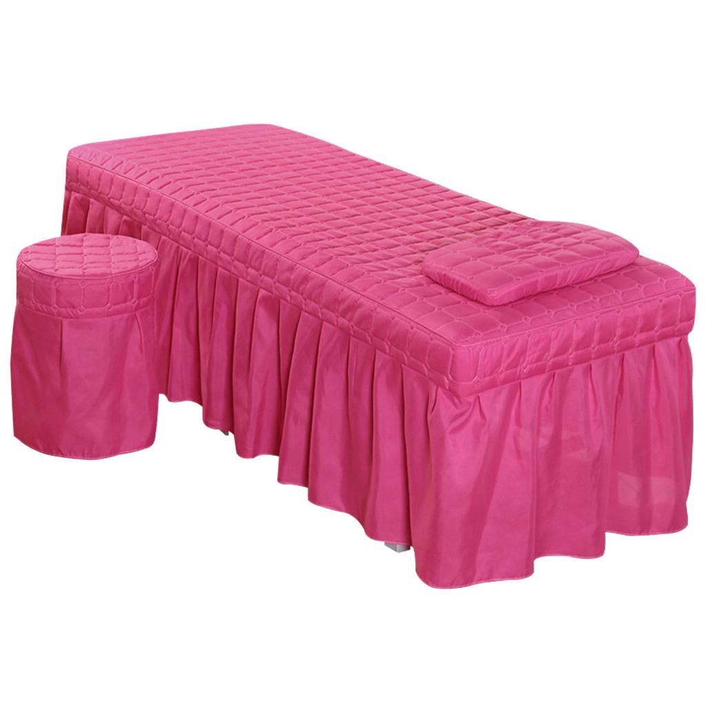 Soft Beauty Massage Bed Sheet With Pillowcase and Stool Cover Hot Pink
