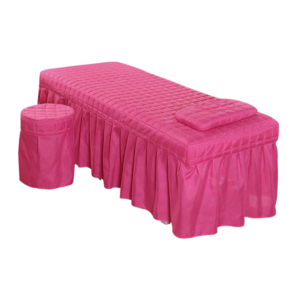 Soft Beauty Massage Bed Sheet With Pillowcase and Stool Cover Hot Pink