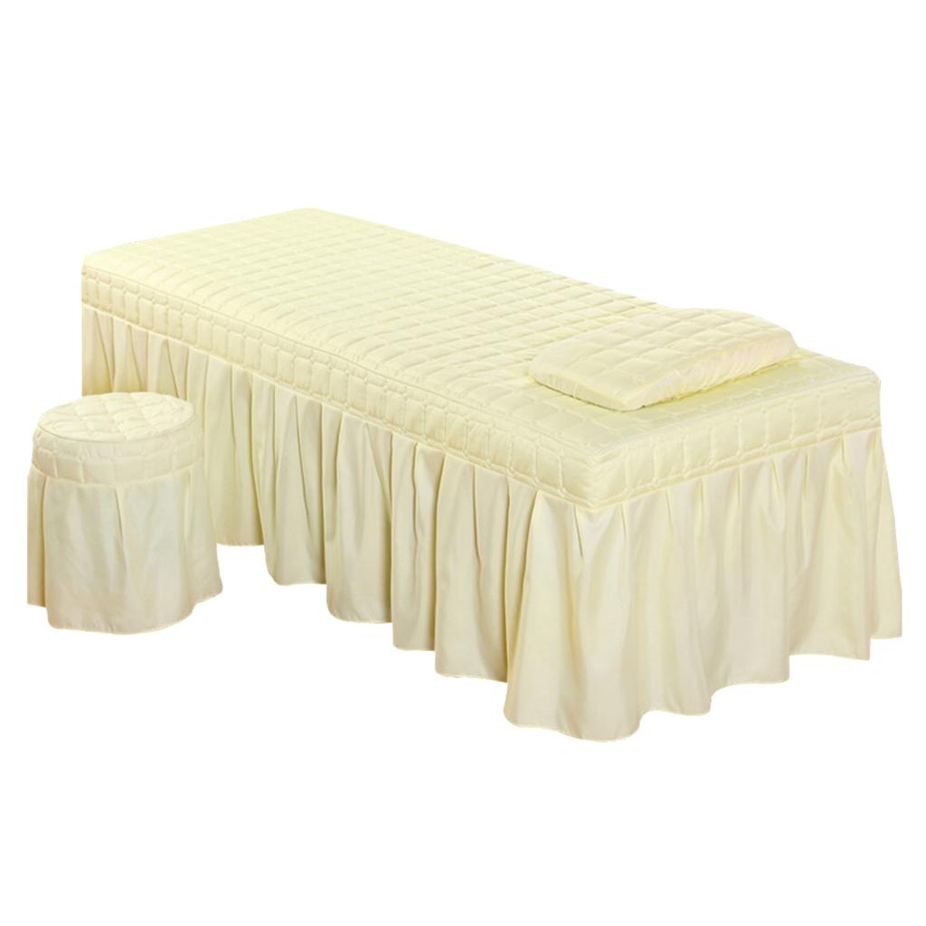 Soft Beauty Massage Bed Sheet With Pillowcase and Stool Cover Beige