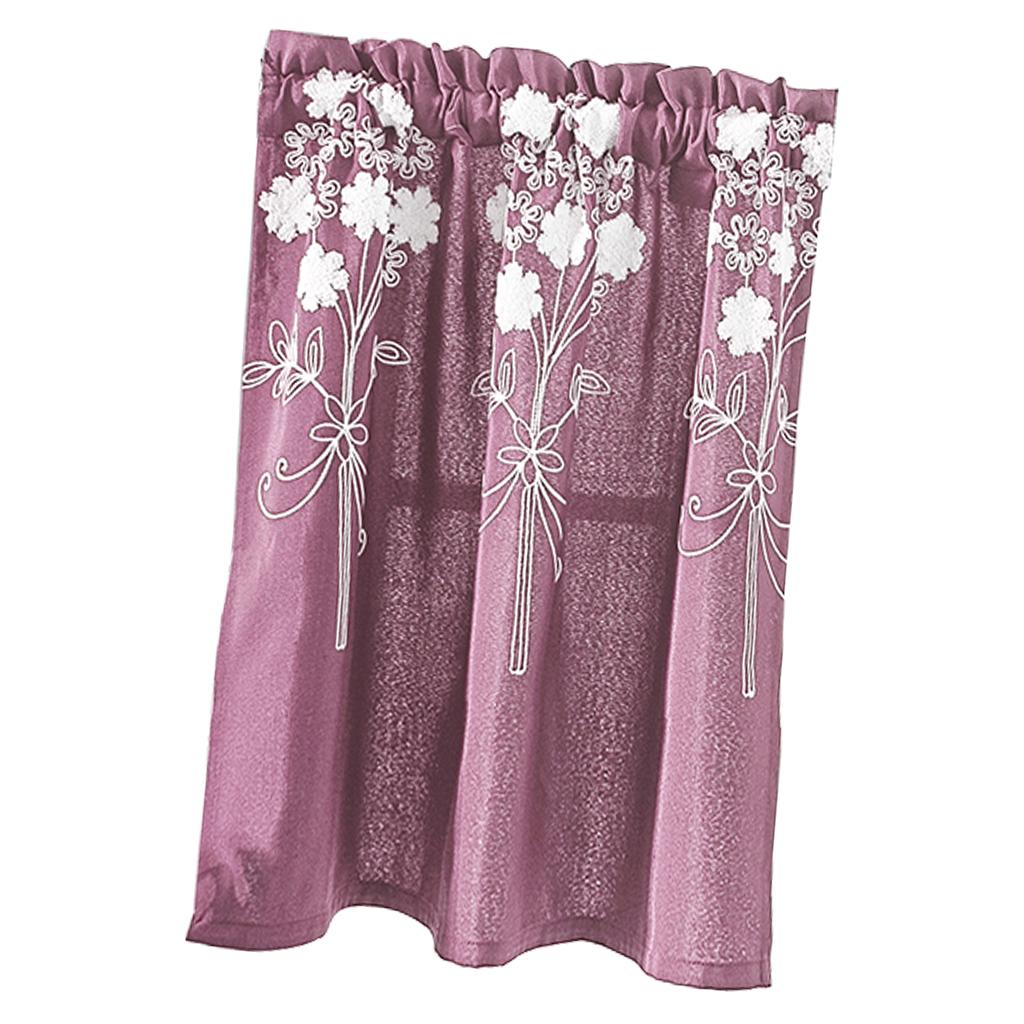 Floral Window Curtain Semi-Sheer Kitchen Curtain Tier Purple - 74x61cm