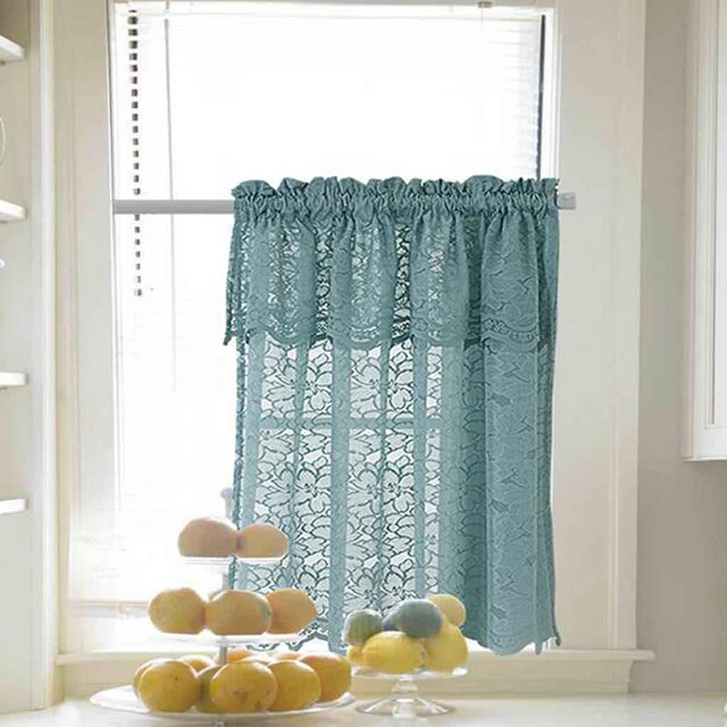 1 Panel Embroidered Lace Window Voile Sheer Curtain Tiers 74x90cm B Blue