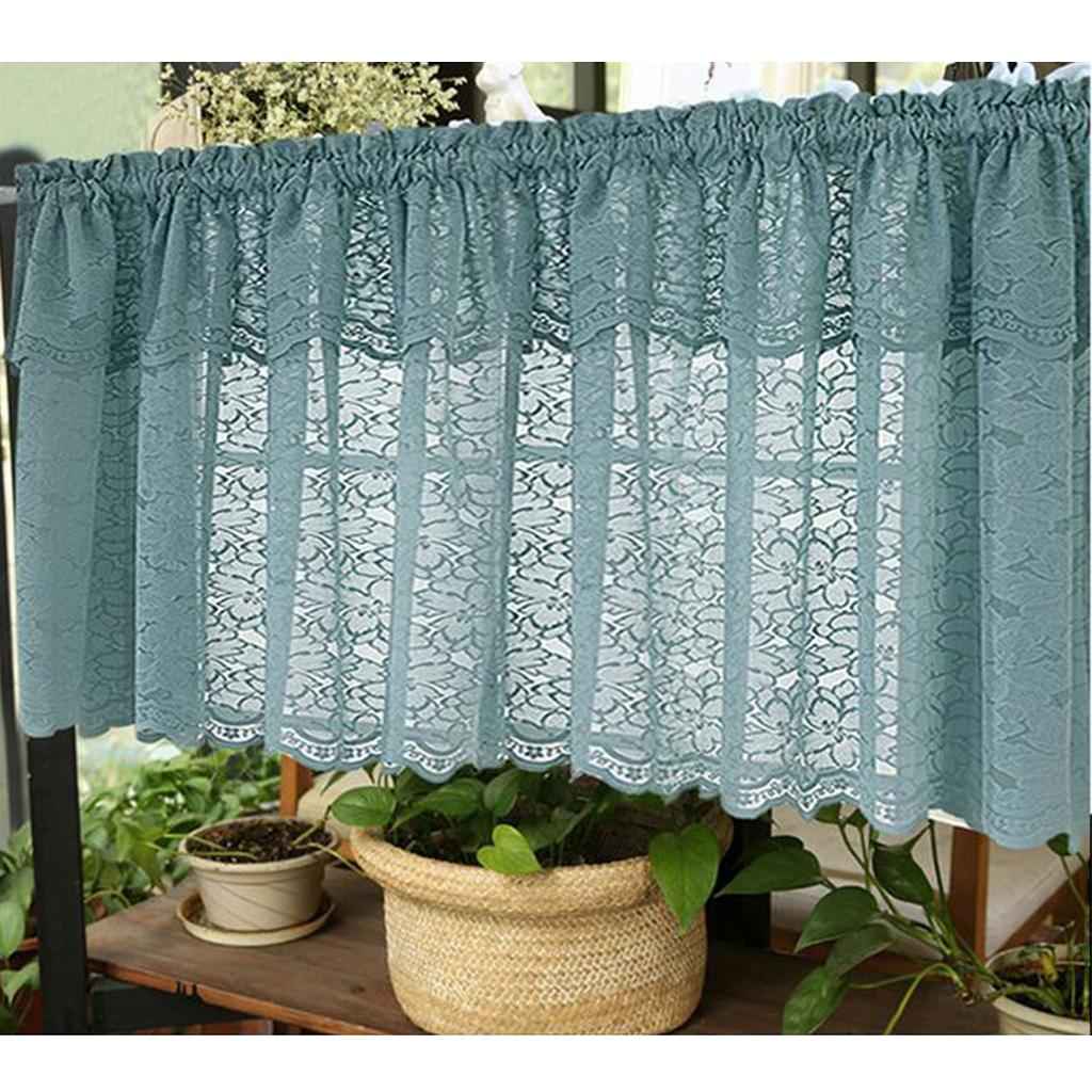 1 Panel Embroidered Lace Window Voile Sheer Curtain Tiers 74x90cm B Blue