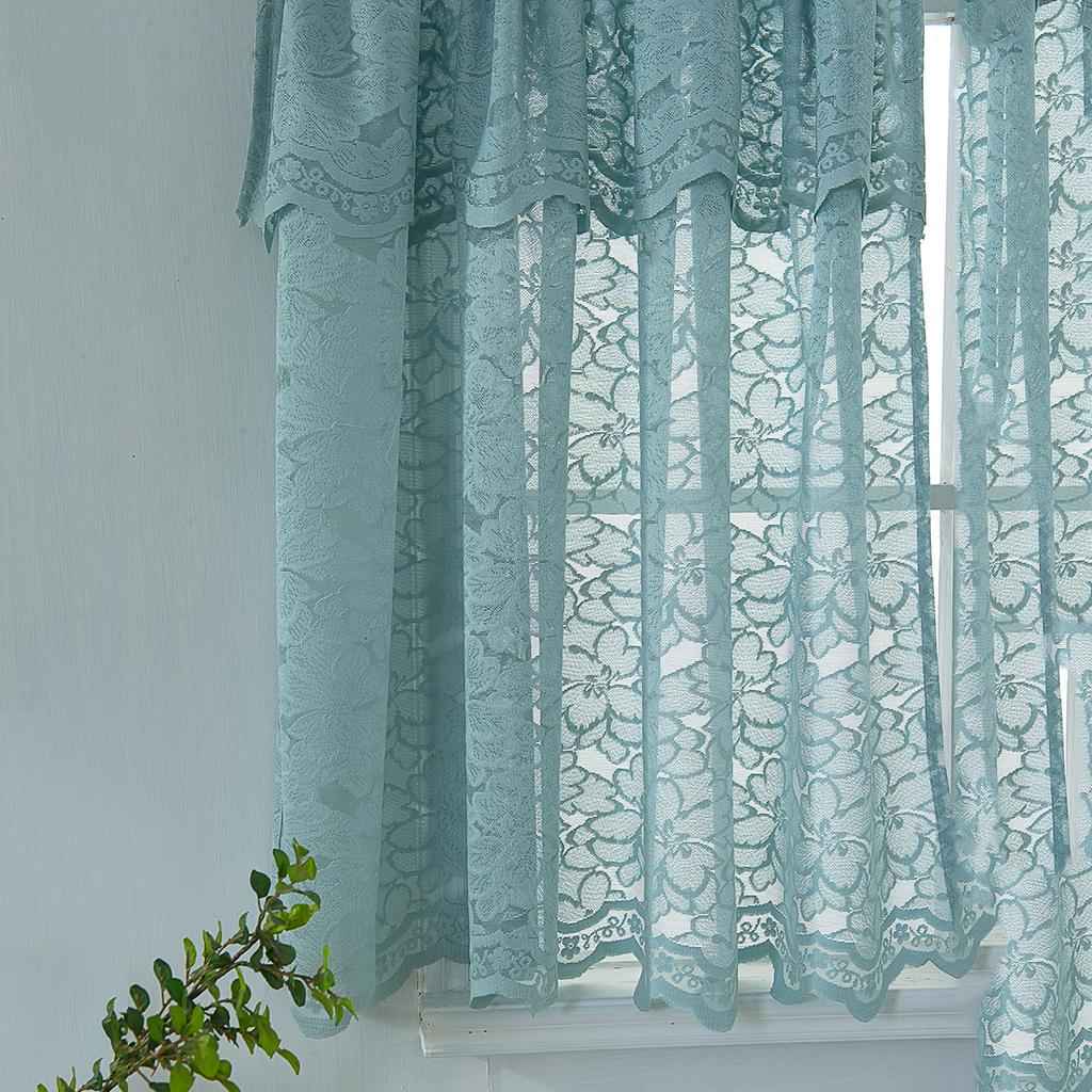 1 Panel Embroidered Lace Window Voile Sheer Curtain Tiers 74x90cm B Blue